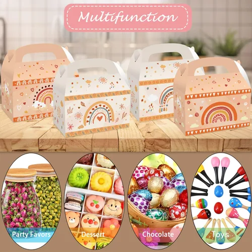 Miniatura 4 de MIKIMIQI 12 piezas de decoraciones de fiesta de arcoíris bohemio, cajas de regalos de fiesta de cumpleaños y baby shower, bolsas de regalo