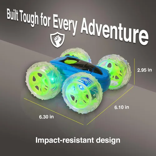 Miniatura 6 de Contixo SC3 RC Stunt Car, azul 2.4GHz 4WD doble cara giratoria 360° flip Racer control remoto auto de juguete con luces LED para niños y niñas de 4