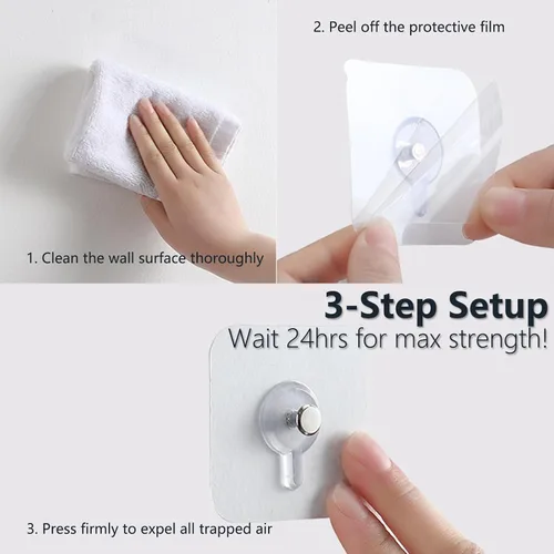 Miniatura 6 de 20 ganchos adhesivos resistentes para fotos, ganchos de pared sin clavos de carga de 33 libras, ganchos adhesivos transparentes impermeables