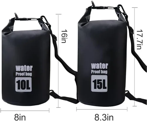 Miniatura 2 de Bolsa seca impermeable, mochila de almacenamiento seca ligera con parte superior enrollable, natación, canotaje, kayak, campamento, playa (negro 15L)