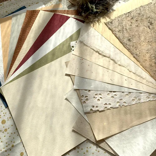 Miniatura 2 de LewuwoPoing Juego de 40 piezas de papel de arte hecho a mano, suministros de diario para manualidades, textura colorida, hoja de papel hecha a mano