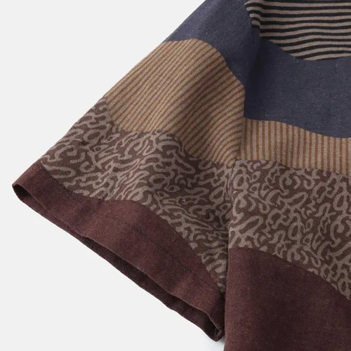Miniatura 8 de Men's Vintage Button-Down Shirts Tees Tie Dye Patchwork Print Cardigan Blouses Turn-Down Retro Tops Short Sleeve