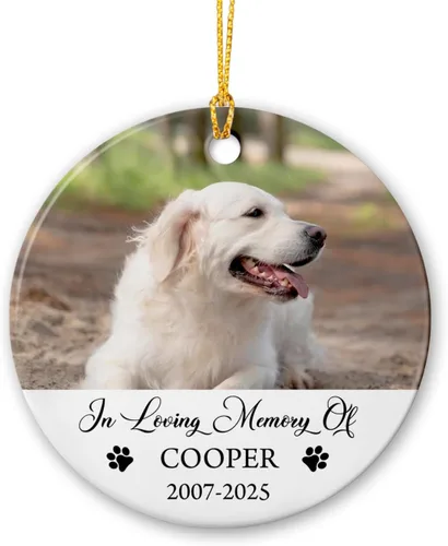 Miniatura 21 de Marco de fotos conmemorativo personalizado para mascotas, adorno de Navidad 2025, Un pedazo de mi corazón vive en el cielo, adorno de cerámica
