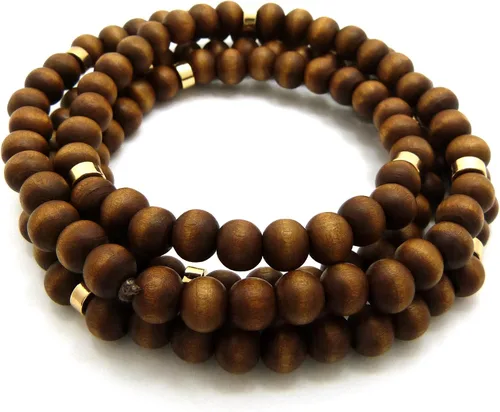 Miniatura 3 de Negro azabache, tono marrón 0.315 in 36 "grano de madera de metal conectar bola collar de cuentas