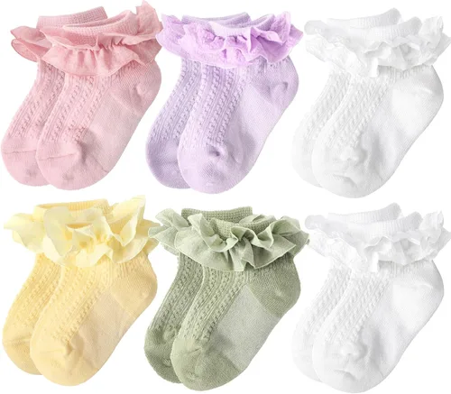 Miniatura 10 de AQOKKA Flower Baby Girls Socks with Non-Slip Grips Cute Cotton Princess Low Newborn Baby Socks for Girls Toddler 0-12 Months