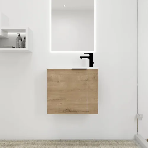Miniatura 19 de Juego de tocador de baño flotante de 22 pulgadas con lavabo, moderno tocador de baño montado en la pared con lavabo de cerámica y puerta de cierre