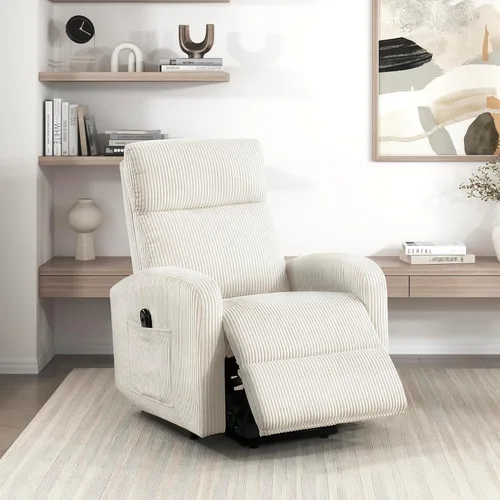 Miniatura 20 de Lexicon Sillón Reclinable de Pana con Respaldo Empujable Sillón Butaca Reclinable de Empuje hacia Atrás, Marco de Madera Sólida y Base de Metal