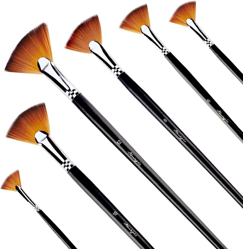 Amagic Juego de 6 pinceles para pintar el cabello de nailon suave antidesprendimiento para pintura al óleo de acuarela acrílica, mango largo de