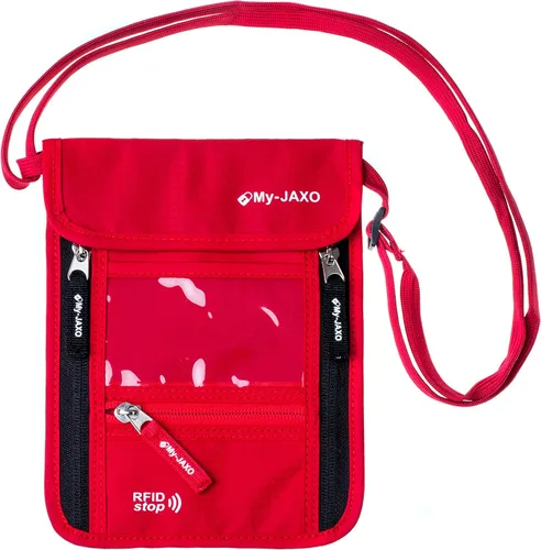 My-JAXO portafolio para cuello, ideal para viajes, para transportar pasaporte, para mayor seguridad, para hombres y mujeres con bloqueo RFID, color