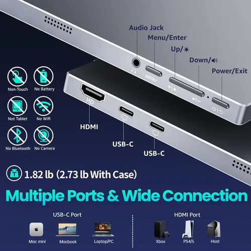 Miniatura 7 de Upperizon Monitor portátil de 15.6 pulgadas FHD 85% sRGB 60Hz IPS HDR HDMI USB-C Monitor de viaje para laptop, MacBook, PC, Surface PS5 Xbox