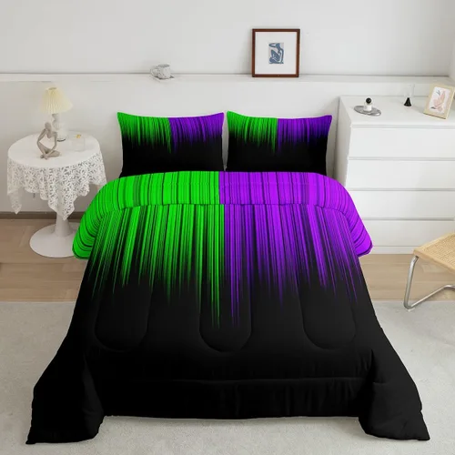 Miniatura 8 de Feelyou Juego de edredón geométrico degradado para adolescentes, tamaño individual, para niños y mujeres, azul, rojo y negro, juego de ropa de cama