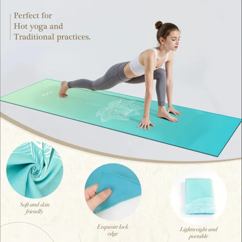 Miniatura 3 de Toalla de yoga con bolsillos en las esquinas, antideslizante, toalla de yoga caliente de 24 x 72 pulgadas para yoga caliente, pilates, fitness