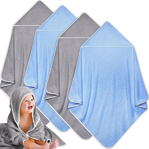Miniatura 9 de Reginary Paquete de 4 toallas con capucha para bebé, toallas de baño de forro polar coral para bebé, 30 x 30 pulgadas, suaves y absorbentes, manta