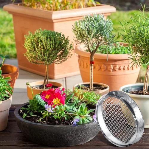 Miniatura 6 de Youyole Tamiz de suelo de 11.81 pulgadas para jardinería, arena y jardín, tamiz de suciedad para rocas, acero inoxidable, tamiz de acertijo