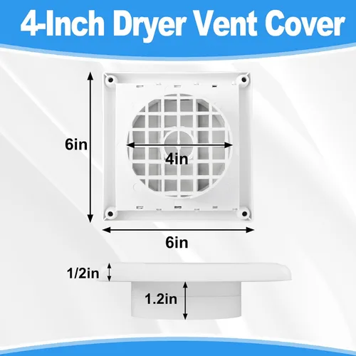 Miniatura 3 de Cubierta de ventilación exterior de 4 pulgadas con solapa con listones y protector de pájaros integrado, tapa de escape exterior resistente a