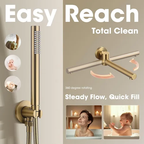 Miniatura 4 de TRUSTMI Sistema de ducha dorado cepillado con boquilla giratoria, juego de ducha de lluvia de 12 pulgadas montado en la pared con válvula desviadora