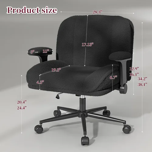 Miniatura 2 de DurayLoly Silla de Oficina con Piernas Cruzadas con Brazos Abatibles, Silla de Piernas Cruzadas Ancha con Ruedas y Asiento Extra Profundo Engrosado
