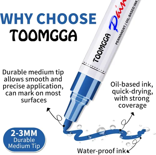 Miniatura 3 de TOOMGGA Rotuladores permanentes de pintura azul, paquete de 2 marcadores a base de aceite, de secado rápido e impermeable, para neumáticos