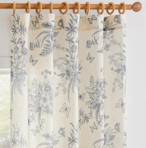 Miniatura 14 de JINCHAN Cortinas florales de lino para sala de estar, cortinas negras de estilo granja francesa de campo, cortinas de 63 pulgadas de largo, cortinas