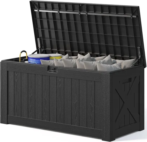 Miniatura 12 de Patiowell Caja de resina de 30 galones, caja de almacenamiento al aire libre para muebles de patio, entregas, suministros de piscina, impermeable
