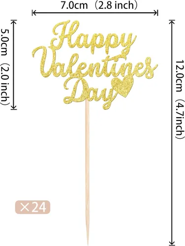 Miniatura 2 de 24 piezas de decoración para cupcakes con purpurina para el día de San Valentín Sweet Love Be Mine para San Valentín, temática de San Valentín