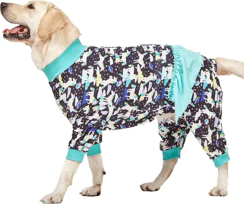 Miniatura 14 de LovinPet Pijamas grandes para perros - Camisa de unicornio para perro, mono de recuperación posoperatoria, impresión de sirenas y unicornios Rosa