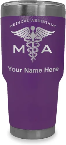 Miniatura 17 de LaserGram Taza aislada al vacío de 20 onzas, asistente médico MA, grabado personalizado incluido (rosa)