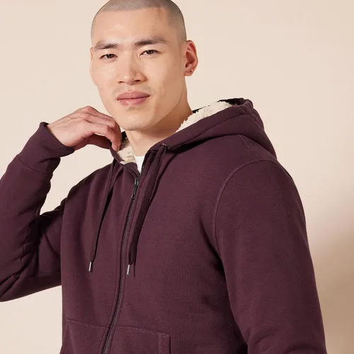 Miniatura 3 de Tienda Essentials Sudadera de vellón con capucha, con forro de sherpa y cierre completo de cremallera para hombre