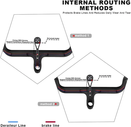 Miniatura 3 de Manillares de fibra de carbono para bicicleta de carretera, manillares integrados completos para bicicleta de carretera, barras aerodinámicas