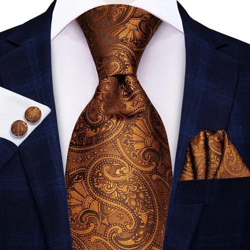 Miniatura 211 de Hi-Tie Corbatas de seda para hombre, diseño de cachemira a rayas, con bolsillo, gemelos cuadrados, conjunto formal de negocios