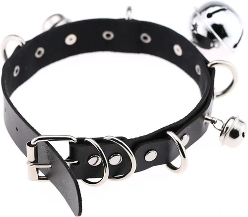 Miniatura 4 de Multicolor PU Simulated Leather Black-tone Silver-tone 4cm Large Bell Rivets Neckband Choker Necklace