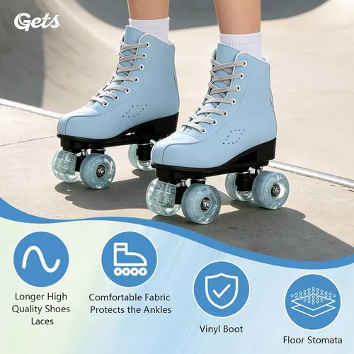 Miniatura 5 de Gets Patines con Ruedas para Mujeres y Hombres con 4 Ruedas que se Iluminan para Interiores y Exteriores, Patines de Cuero PU de Caña Alta