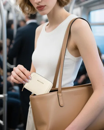Miniatura 6 de BOSTANTEN Tarjetero de tarjeta de crédito RFID de cuero pequeñas carteras para mujer, cartera de tarjeta con cremallera de acordeón, Beige