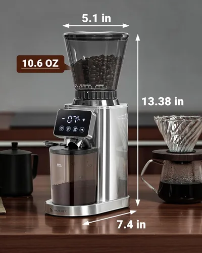 Miniatura 9 de AMZCHEF Molinillo de Café, Molinillo de Granos de Café con Rebaba para Uso Doméstico con 48 Configuraciones de Molienda Precisas, Embudo Desmontable