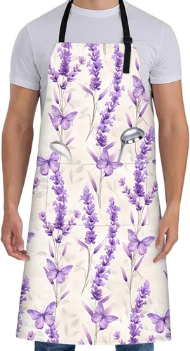 Miniatura 11 de Delantal floral de margaritas blancas para mujer, 28 x 33 pulgadas, delantales de cocina de primavera fresca con 2 bolsillos, tela Oxford, delantal
