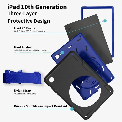 Miniatura 4 de Funda para Samsung Galaxy Tab A8 de 10.5 pulgadas 2022 con protector de pantalla giratorio 360º correa de mano y soporte, a prueba de caídas