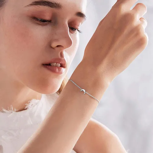 Miniatura 5 de ChicSilver - Pulsera delicada con cadena de eslabones de plata esterlina, personalizada con corazón, estrella, luna, punto o loto pequeños, plata