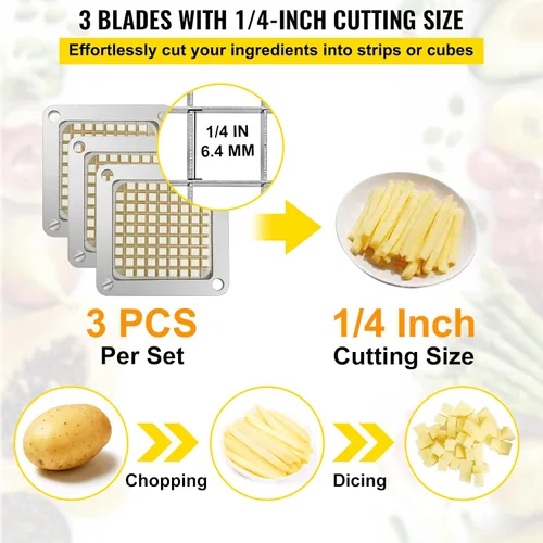 Miniatura 3 de VEVOR Cuchilla de repuesto para picadora, 1/4 pulgada, conjunto de 3 cuchillas para freír papas fritas con 6 cuchillos extra, partes de picadora