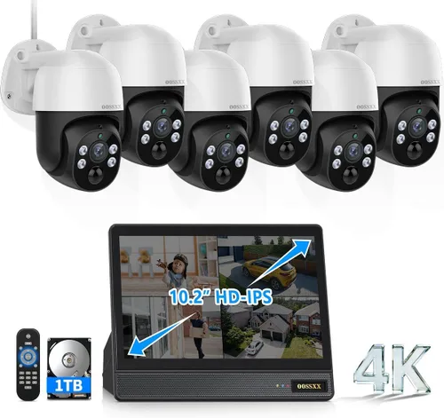 Miniatura 13 de Sistema de cámara de seguridad 4K PoE con monitor de 10.2 pulgadas, NVR de 8 canales HDD de 1 TB y 4 cámaras de doble lente, seguimiento automático
