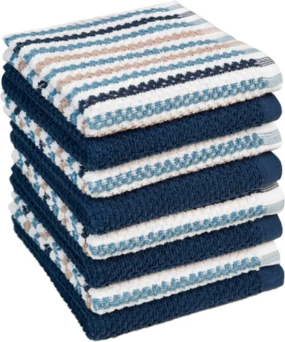 Miniatura 20 de Toallas de cocina de 16 x 26 pulgadas, paquete de 6 paños de cocina grandes de algodón, diseño de rayas de palomitas de maíz, altamente absorbentes