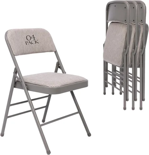 Paquete de 4 sillas plegables, juego de sillas de comedor de tela con cojín acolchado y respaldo, sillas plegables de metal con marco de acero para