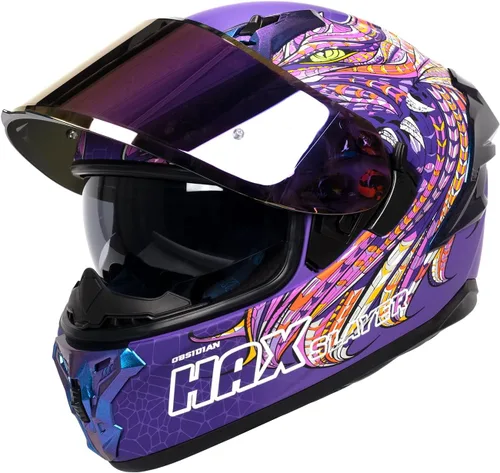 Miniatura 3 de HAX Obsidian Pro Full Face Dual Visor Adult Motorcycle Helmet for Motorbike Street Bike with Pinlock Ready DOT Approved Obsidian Pro Slayer Púrpura