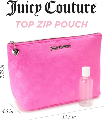 Miniatura 3 de Juicy Couture Bolsa de maquillaje negra Organizador de cosméticos Esenciales de viaje con cremallera superior cuña terciopelo corazón amor