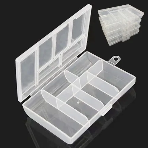 Miniatura 8 de Mini 6 rejillas, paquete de 2 cajas organizadoras de plástico, contenedor de almacenamiento para joyas, aparejos de pesca, aretes, diamantes