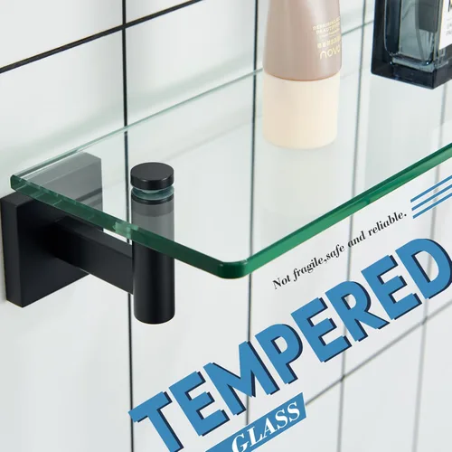 Miniatura 5 de KOKOSIRI Estantes de baño de vidrio, estante flotante de 20 pulgadas para dormitorio, sala de estar, cocina, estante colgante resistente al óxido