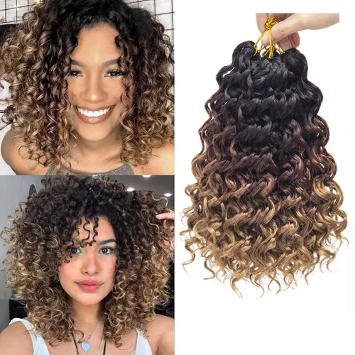 Miniatura 56 de GoGo Curl Crochet Hair 18 pulgadas onda de agua pelo sintético bohemio ganchillo trenzado jengibre onda profunda extensiones de cabello trenzado