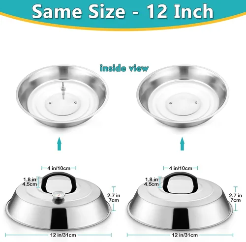 Miniatura 2 de Cúpula para Derretir Queso de 12 Pulgadas, HaSteeL Cubierta Redonda de Acero Inoxidable para Rociar y Vaporizar, Cúpula Grande Sólida para Plancha