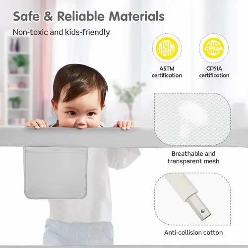 Miniatura 3 de BABY JOY Riel de cama para niños pequeños, 69 pulgadas, extra largo, altura ajustable y plegable, protector de riel de cama de bebé con bolsillo