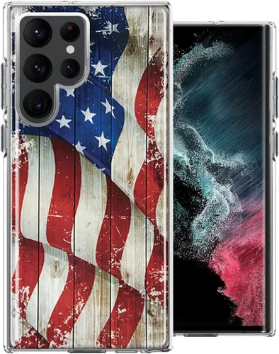 Mundaze - Para Samsung Galaxy S22 Ultra Vintage USA Flag Case Slim Hybrid a prueba de golpes Hard Shell Soft TPU Heavy Duty Funda protectora para