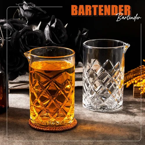 Miniatura 5 de Dandat 6 Pcs Cocktail Mixing Glass 24 oz Crystal Stirring Glass Thick Bottom Seamless Cocktail Pitcher for Home Bartender Bar Whiskey Martini Drink